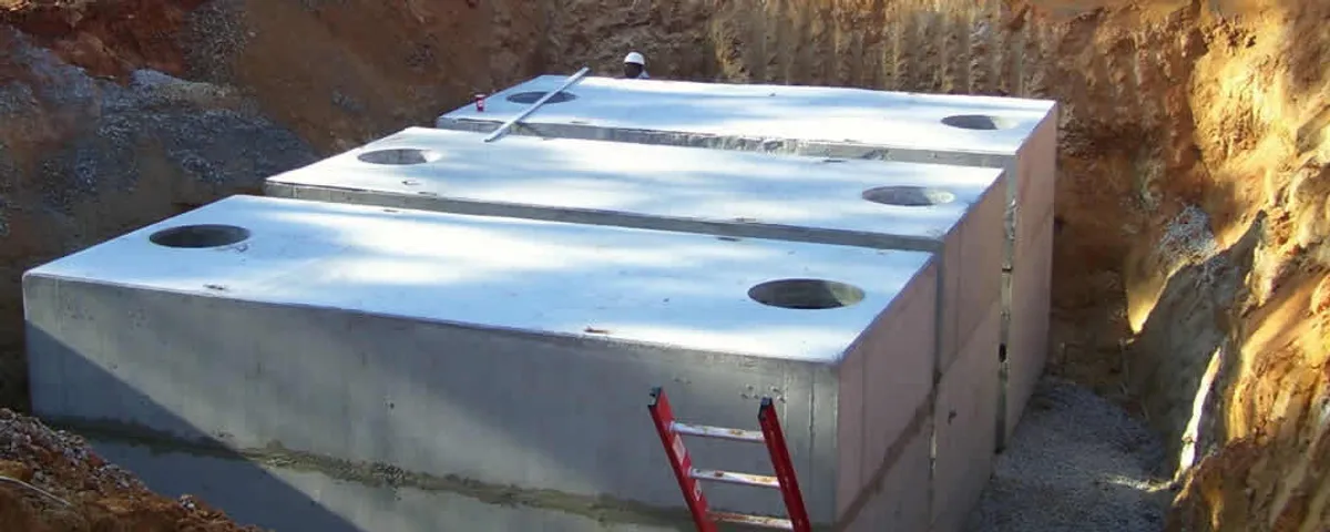Septic tank installation site with a newly placed concrete tank in La Jolla, CA